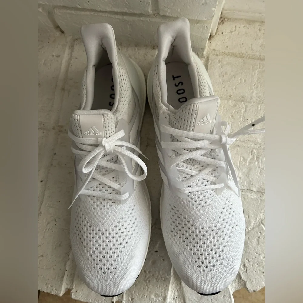 adidas White Knit Running Sneakers with Boost Midsole